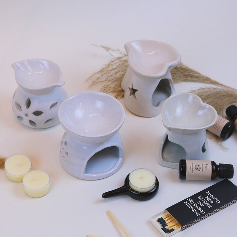 Đèn Sứ Trắng Xông Tinh Dầu Dùng Nến Tealight