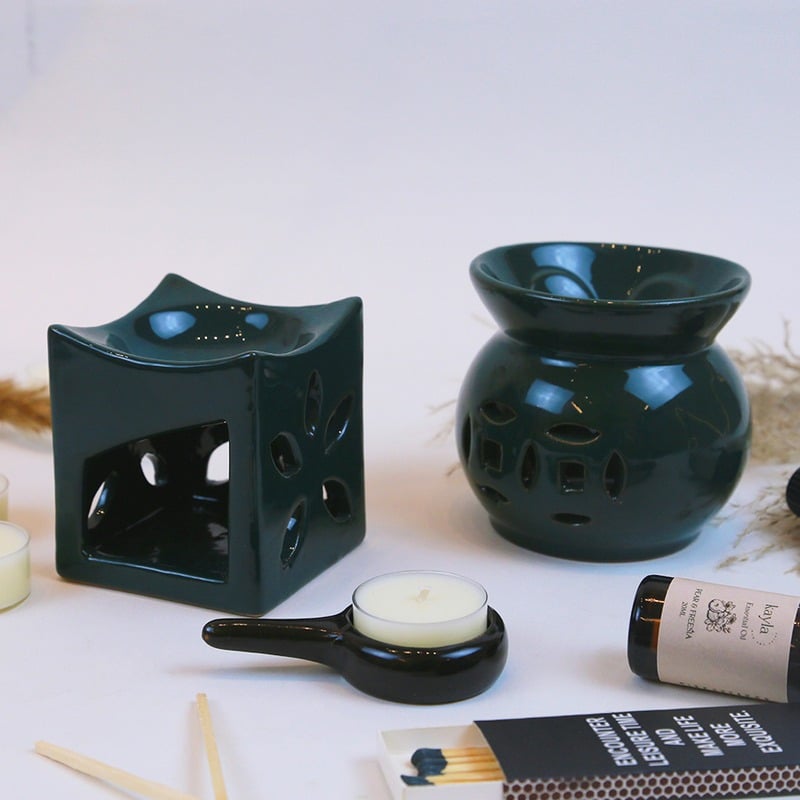 Đèn Sứ Xanh Xông Tinh Dầu Dùng Nến Tealight